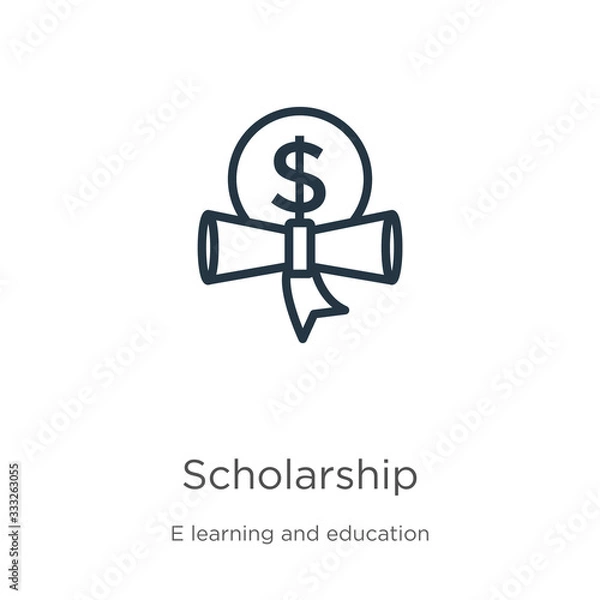 Fototapeta Scholarship icon. Thin linear scholarship outline icon isolated on white background from e learning and education collection. Line vector sign, symbol for web and mobile