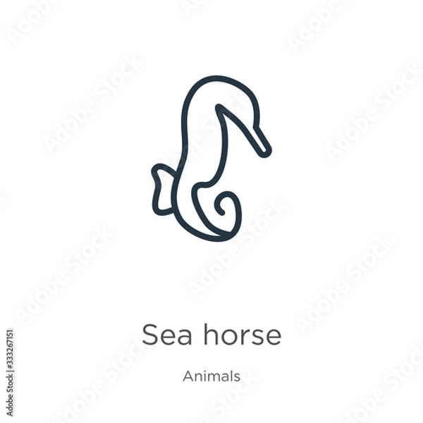 Fototapeta Sea horse icon. Thin linear sea horse outline icon isolated on white background from animals collection. Line vector sign, symbol for web and mobile
