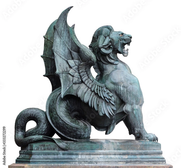 Obraz Statue of Dragon (Fountain Saint-Michel in Paris), isolated on white