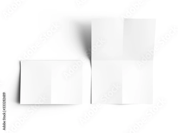Fototapeta Sheet of paper folded to four. Letter or poster mockup. 3d illustration