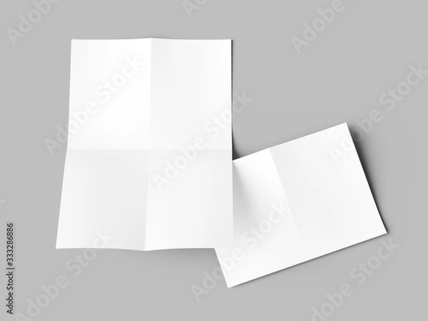 Fototapeta Sheet of paper folded to four. Letter or poster mockup. 3d illustration