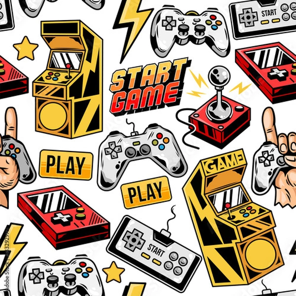 Obraz Seamless pattern with gamers elements