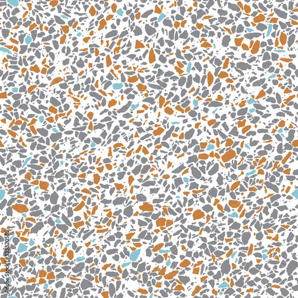 Fototapeta Vector white and grey colourful terrazzo mosaic texture seamless background. Suitable for textile, gift wrap and wallpaper.