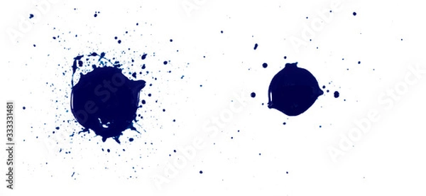 Fototapeta abstract blue ink of stain or splash blue watercolor paint and liquid Ink splash splatter is calligraphy of scatter watermark line brush for concept design isolated on white background, clipping path.