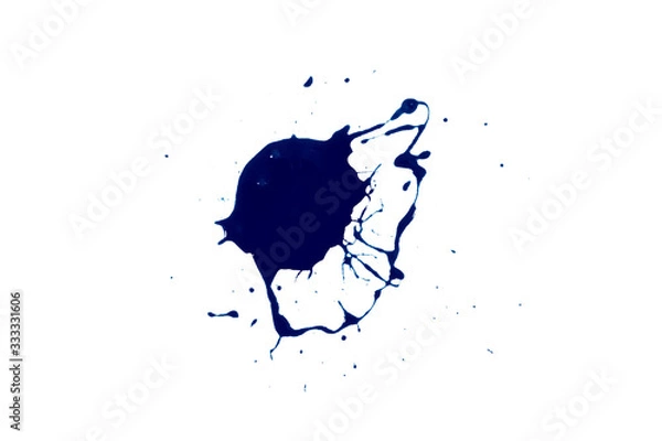 Fototapeta abstract blue ink of stain or splash blue watercolor paint and liquid Ink splash splatter is calligraphy of scatter watermark line brush for concept design isolated on white background, clipping path.