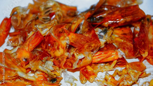 Obraz Red Shrimp Shells. Selected focus.(image contain certain grain or noise and soft focus when view at full resolution).