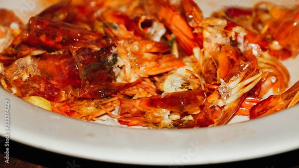 Obraz Red Shrimp Shells. Selected focus.(image contain certain grain or noise and soft focus when view at full resolution).