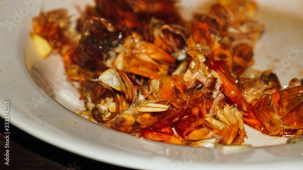 Obraz Red Shrimp Shells. Selected focus.(image contain certain grain or noise and soft focus when view at full resolution).
