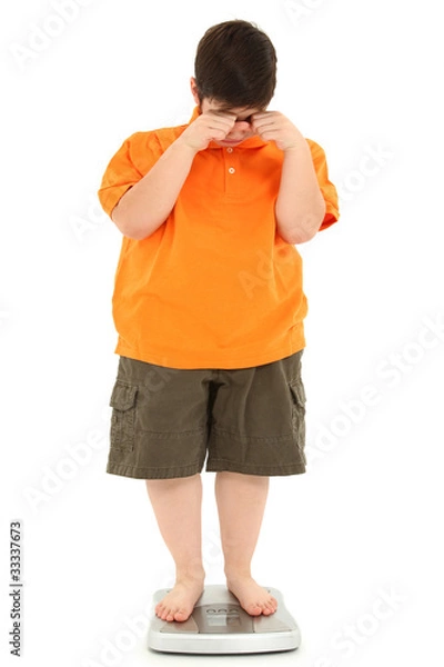 Fototapeta Morbidly Obese Fat Child on Scale