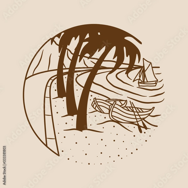 Obraz vacation summer beach vintage vector line art illustration. isolated vector.