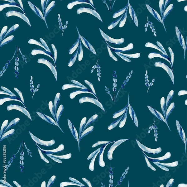 Obraz watercolor seamless pattern of leaves and spikelets on a dark background