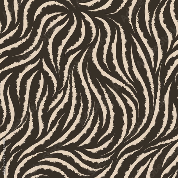 Fototapeta Vector seamless texture of beige color from smooth lines with torn edges isolated on a brown background. The pattern for printing on fabric or wrapping paper. Simple ornament in a linear style