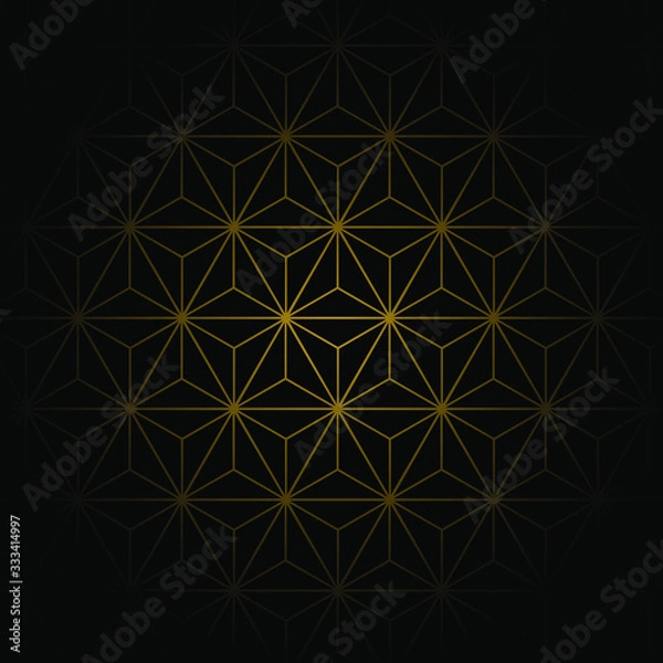 Fototapeta Sashiko star pattern gold lines black background vector illustration