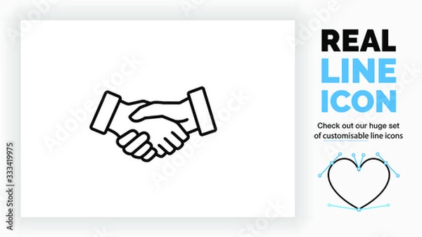 Obraz Editable line icon of two business people closing a deal or contract by a handshake in modern black lines on a clean white background as a EPS vector file