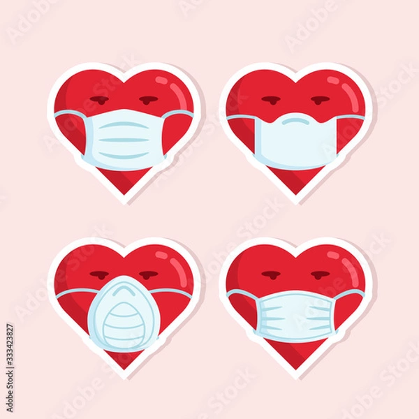 Obraz Polution medic mask on heart vector set