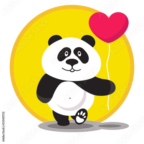 Obraz Funny steps panda with a balloon.