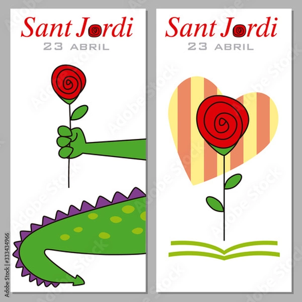 Obraz Sant Jordi. Catalonia traditional celebration. Two points from the book of Sant Jordi