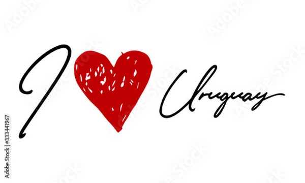 Fototapeta I love Uruguay Red Heart and Creative Cursive handwritten lettering on white background.
