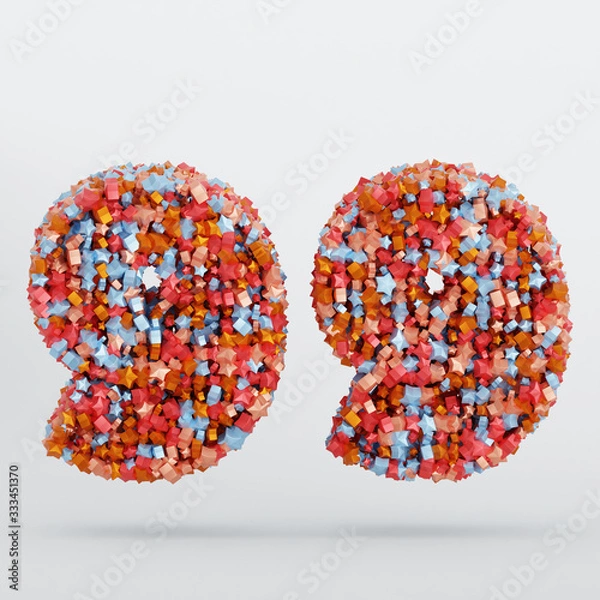 Fototapeta Number 99 3D Text Illustration, Digits With Pink And Sky Colors Stars, 3D Render In 4K Resolution, Isolated On White Background, With Shadow ..