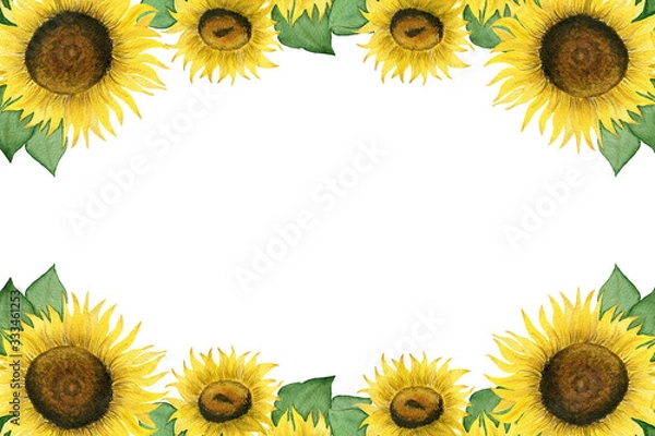 Obraz sunflower frame design with copy space, bright floral decoration with watercolor sunflowers 