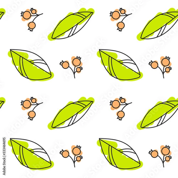 Obraz Seamless pattern leaves and berries. Simple line drawing