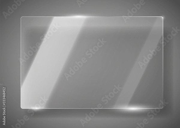 Fototapeta Realistic horizontal transparent glass frame with shadow. Modern background.