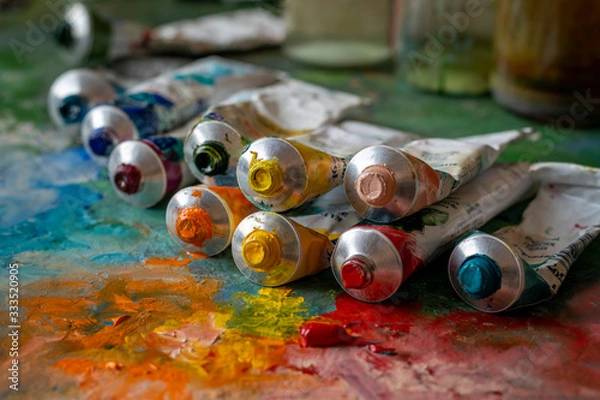 Obraz colorful oil paints in the tubes on the palette