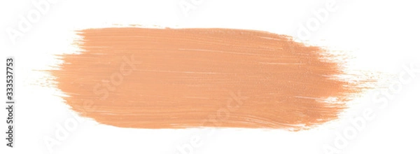 Obraz Close up of smeared cream nude color. Face skin concealer, make up base creamy texture on white isolated background with free copy space for text.