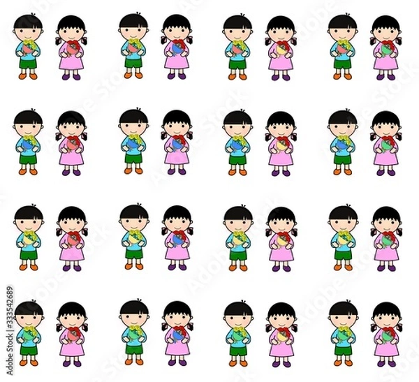 Fototapeta 花束を持つ男の子と女の子