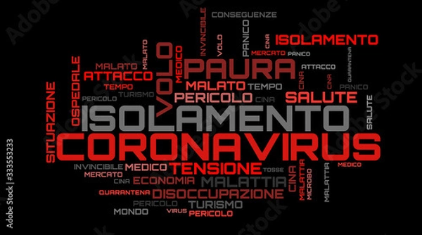 Fototapeta Italian language red coronavirus topic word cloud background