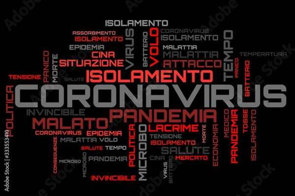 Fototapeta Italian red coronavirus topic word cloud background