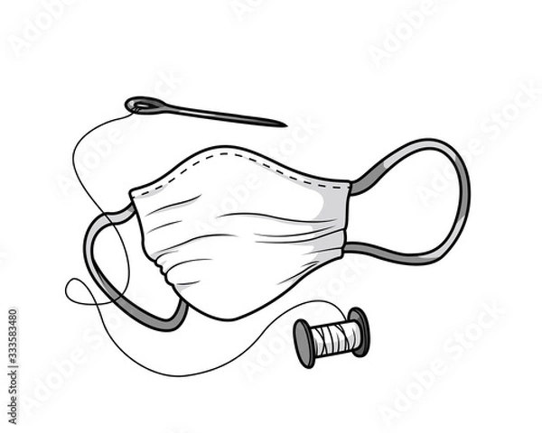 Fototapeta Hand-sewn face mask for protecting health - black and white