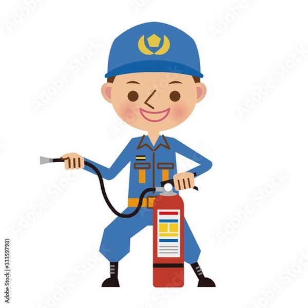 Obraz 消火器の使い方を教える消防士消防士