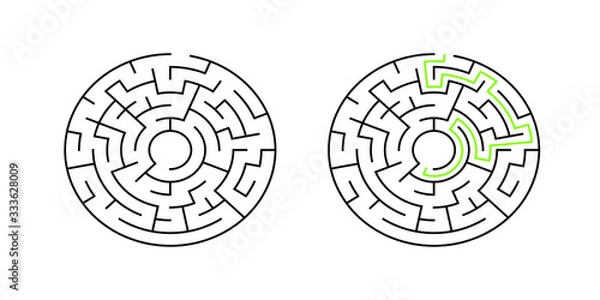 Obraz A circular 6-corridor-wide maze with solution