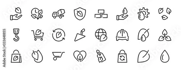 Fototapeta Ecology Icon Set, Vector lines, contains icons such as photosynthesis, Enviroment protection, Eco-friendly package, growth time, Editable stroke, perfect 48x48 pixels, White background