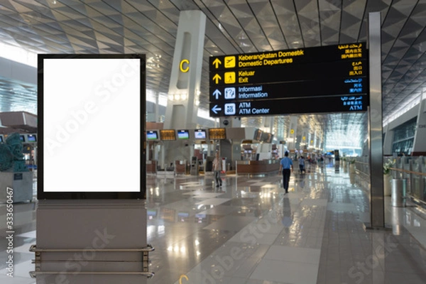 Fototapeta blank advertising billboard at airport background large LCD advertisement