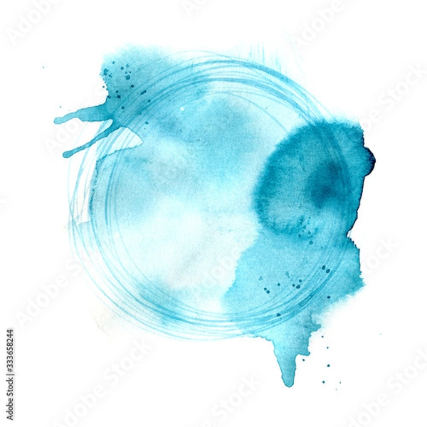 Fototapeta A blue watercolor spot on a white background. Decorative element for your design.