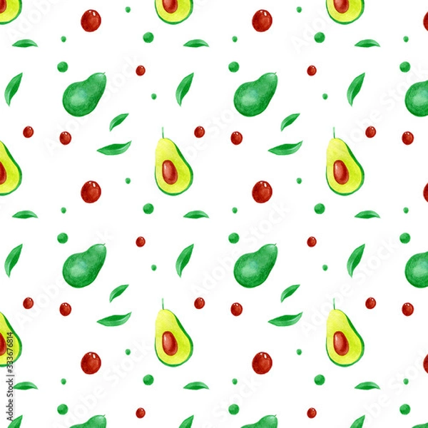 Fototapeta watercolor seamless pattern with avocado fruit
