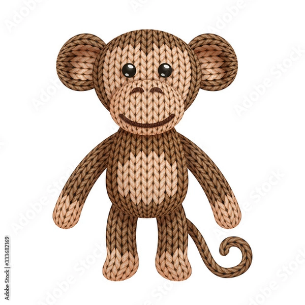 Obraz Illustration of a funny knitted monkey toy. On white background