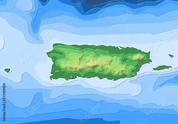 Fototapeta Map of Puerto Rico with illuminated terrain contours.
