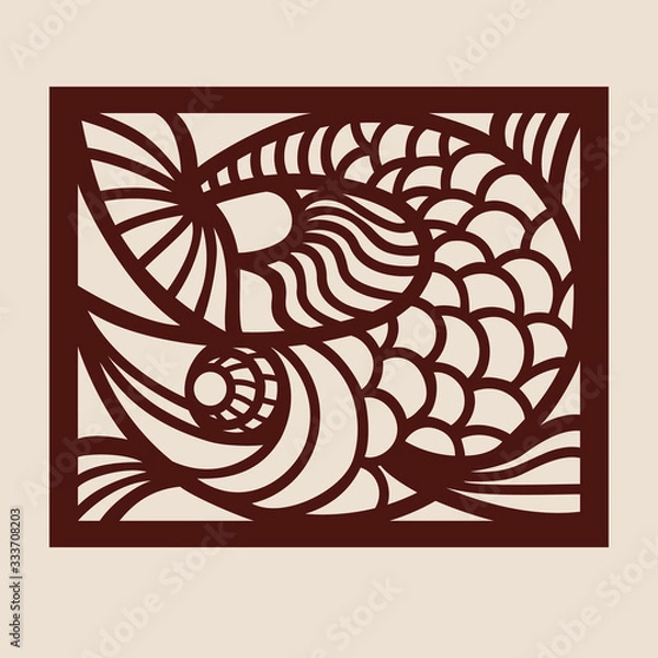 Obraz Template fish for laser cutting. Abstract stylized animal for cut. Stencil for decorative panel of wood, metal, paper. Vector illustration