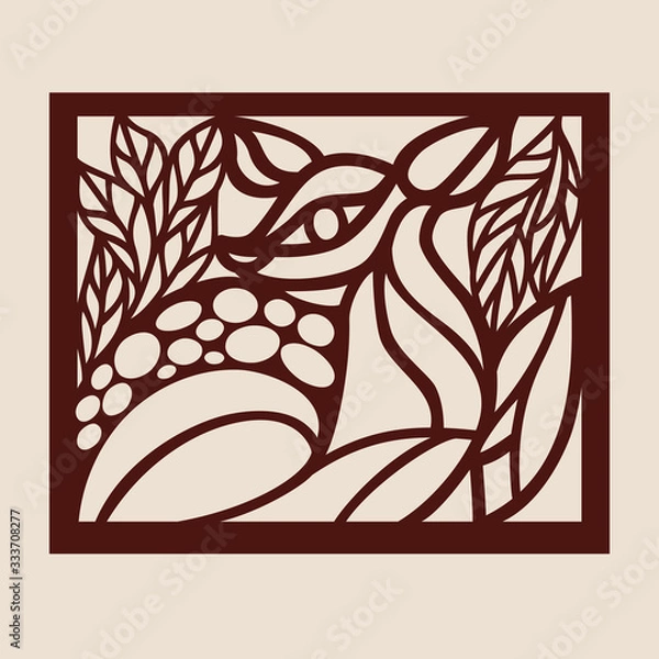Obraz Template deer for laser cutting. Abstract geometric animal for cut. Stencil for decorative panel of wood, metal, paper. Vector illustration