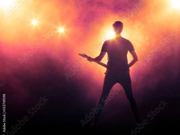 Obraz Singer with a guitar performing on a stage