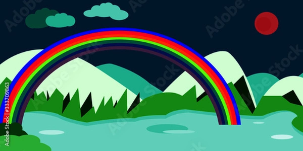 Obraz Beautiful landscape with sun and rainbow