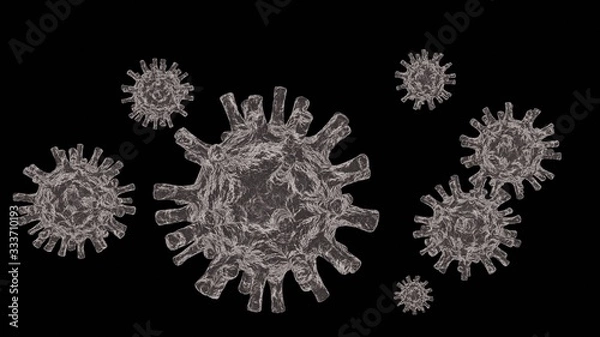 Fototapeta Disease COVID-19 infection. Background with realistic  red and white virus cells.   3D rendering,3D illustration.