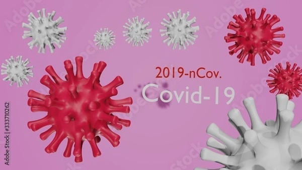 Fototapeta Disease COVID-19 infection. Background with realistic  red and white virus cells.   3D rendering,3D illustration.