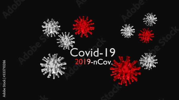 Fototapeta Disease COVID-19 infection. Background with realistic  red and white virus cells.   3D rendering,3D illustration.