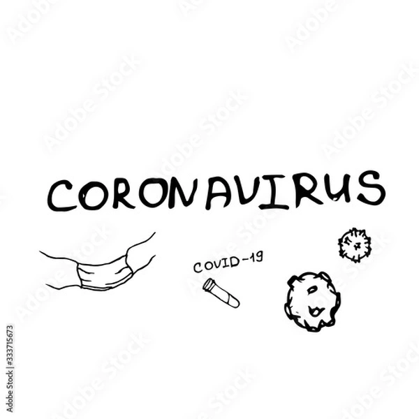 Fototapeta Coronavirus logo with tipical elements set