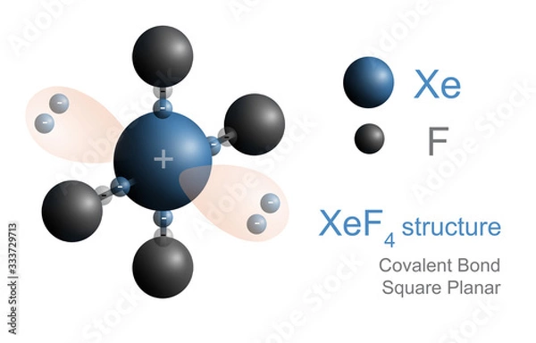 Obraz Square planar is a molecular shape that results when there are four bonds and two lone pairs on the central atom in the molecule. An example is xenon tetrafluoride.