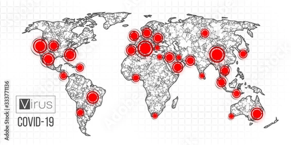 Fototapeta World map novel pandemic coronavirus COVID-2019. Epidemic spread by country on a white background. Analysis and study of a new virus. The invention of a vaccine against the 2019-nCoV. Vector